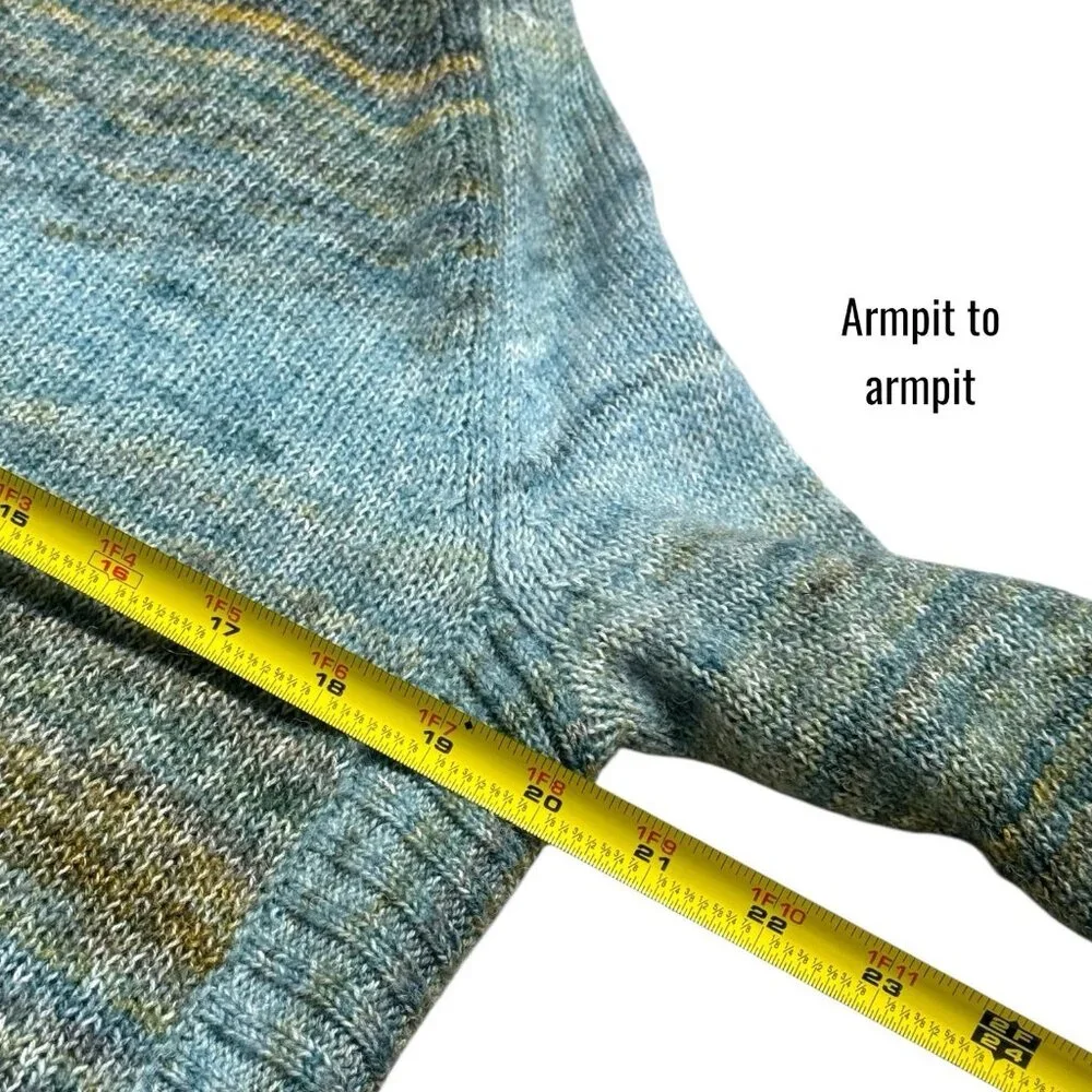 Ponsesa Blue Green Watercolor Knit‎ Turtleneck Wool Blend Cozy Holiday Cabin M